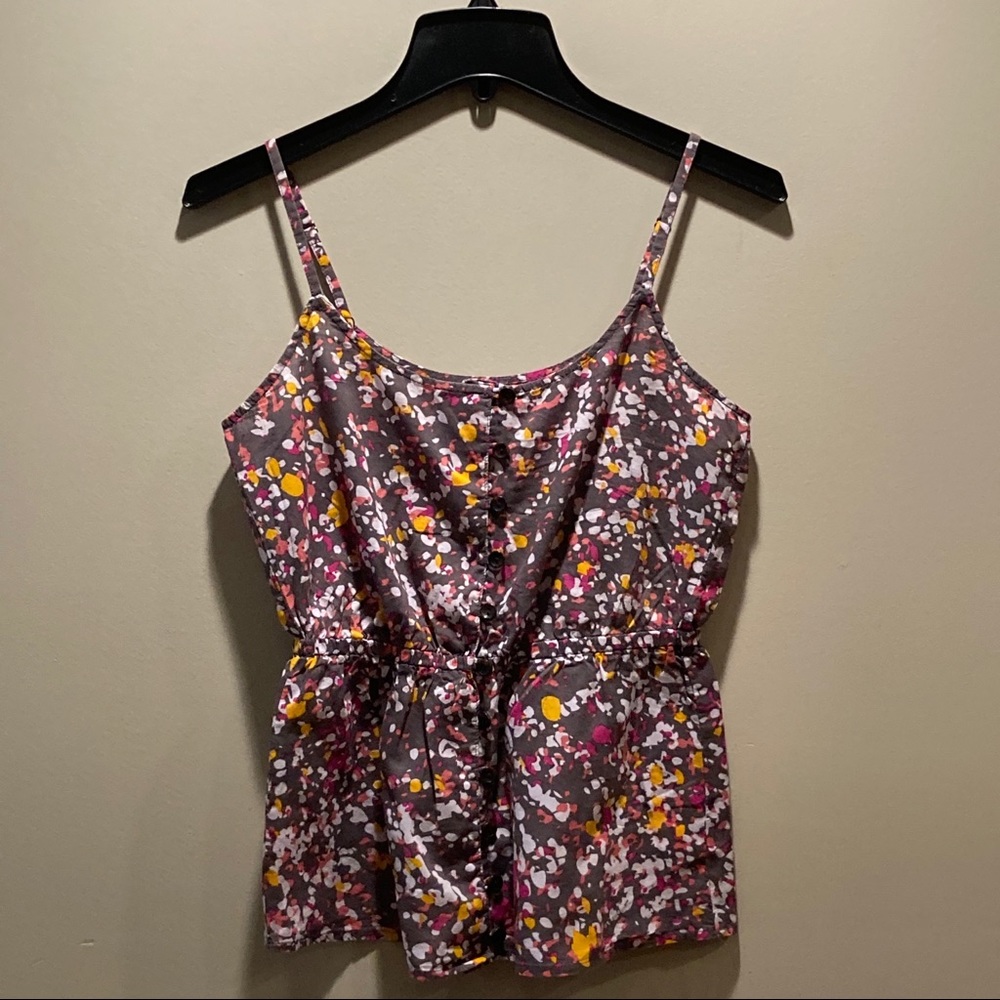 Kiera gray pink yellow white splatter tank, size S
